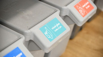 Recycling bins in student accommodation at UWE Bristol