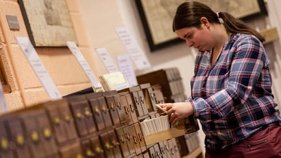 History student looking through archives