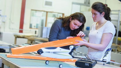Two students working on aerospace engineering project