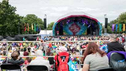 The crowd at Bristol Pride pictured in front of the stage.