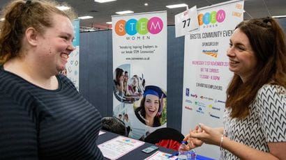 A student chats to an employer at the employers fair