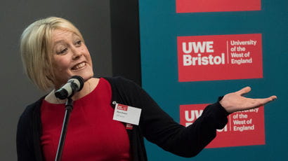 A UWE Bristol presenter addressing the audience