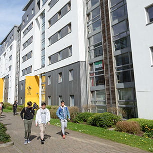 Students walking in the Student Village on Frenchay Campus