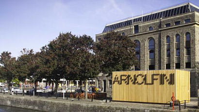 Summertime exterior of the Arnolfini on Bristol's harbourside.