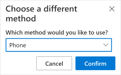 'Choose a different method' screen with 'Phone' displayed