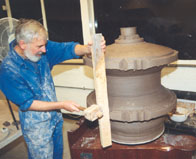 Walter Keeler working on a large garden pot  at the University of the West of England, Bristol, 2000