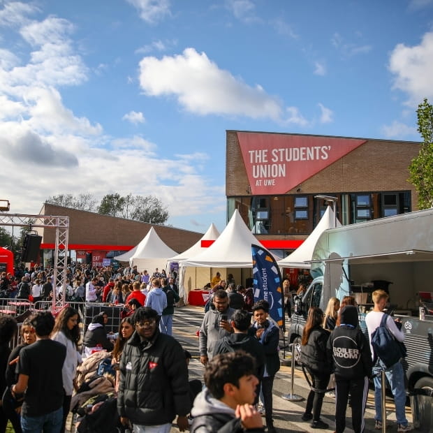 Students attending the Freshers fair on Frenchay Campus.