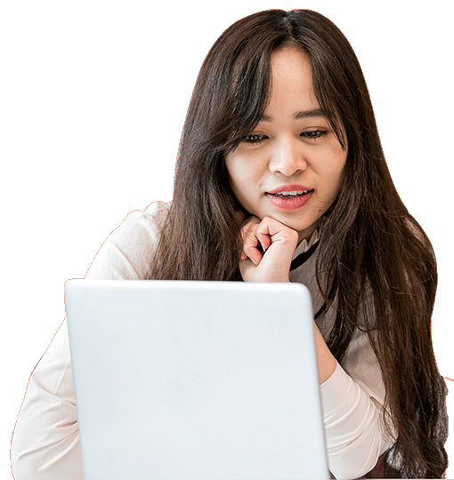 Student discussing work on a laptop