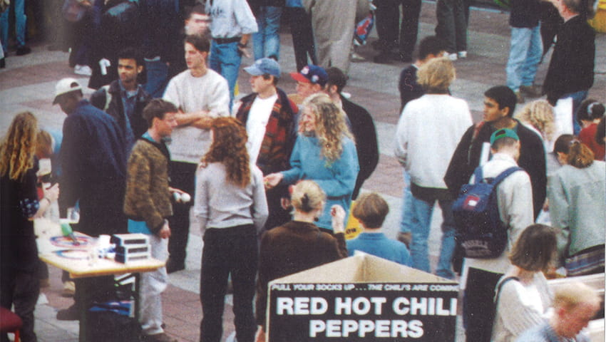 'Red Hot Chili Peppers' concert being promoted on Frenchay Campus, 1997.