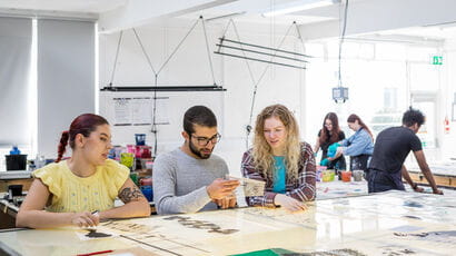 Students in an art and design classroom