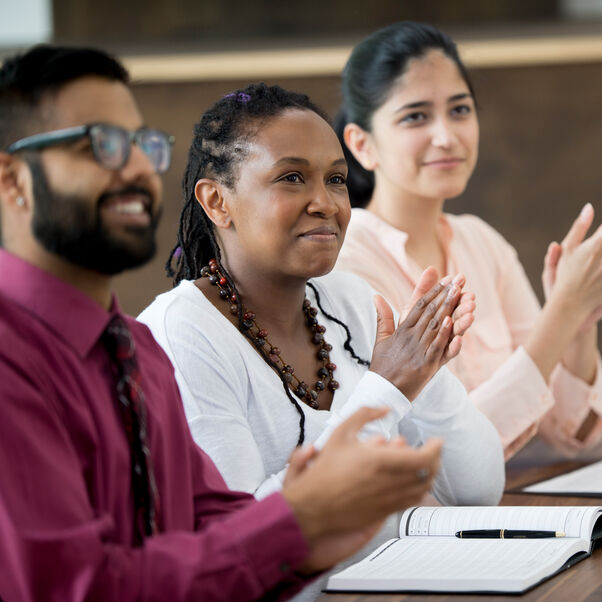 A group of employees attending a training seminar.