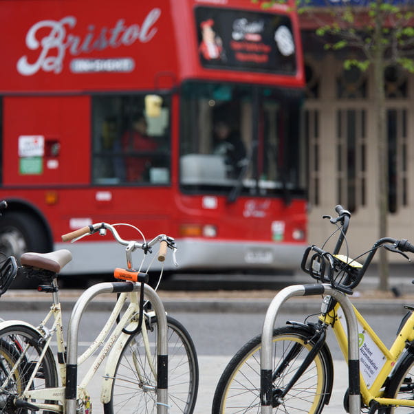 Bus and bikes in Bristol