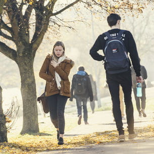 students walking around campus