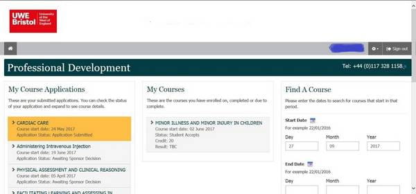 Screenshot showing application status section on CPD portal