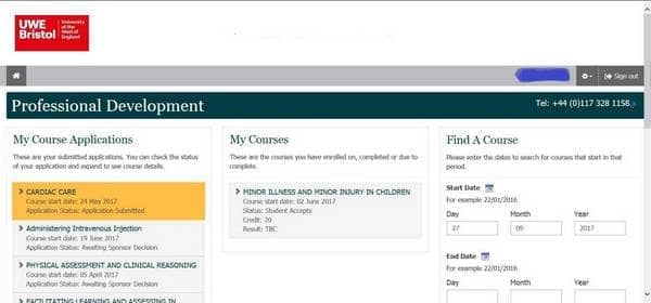 Screenshot showing application status section on CPD portal