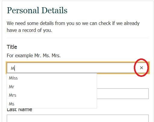 Screenshot showing how to use personal details boxes on CPD portal