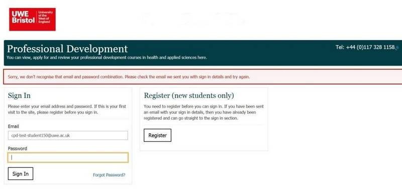 Screenshot showing what to do if you forgot your password on CPD portal