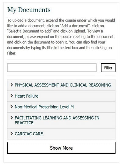 Screenshot showing My Documents area on CPD portal