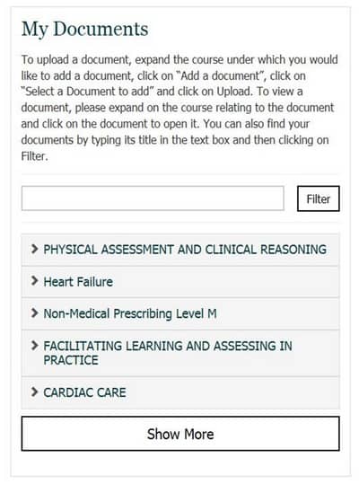 Screenshot showing My Documents area on CPD portal