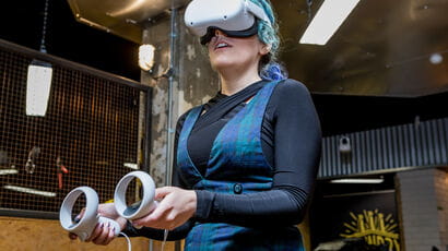 A young person using a virtual reality headset. © Tom Sparey, All Rights Reserved.