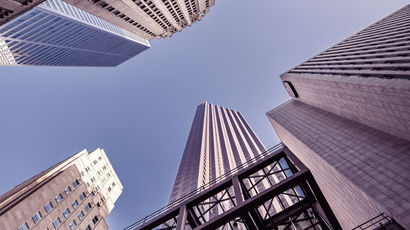 Skyscrapers shot from the ground