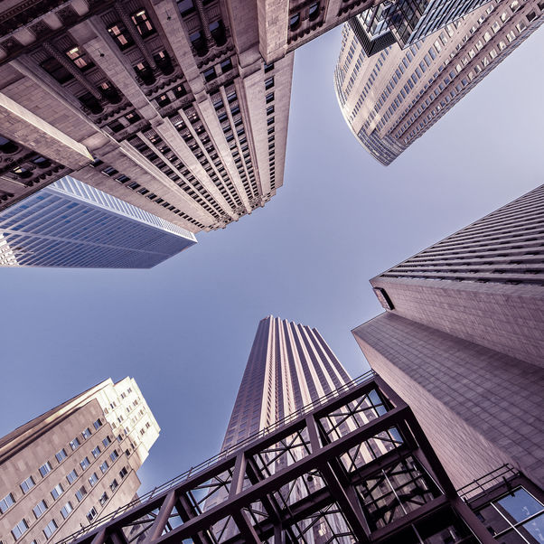 Skyscrapers shot from the ground