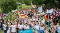 UWE Bristol staff members standing in the crowd at Bristol Pride.