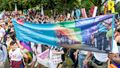 UWE Bristol staff carrying a banner at Bristol Pride 2019.