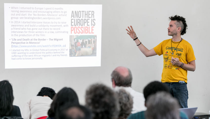 A UWE Bristol student speaking at an event for Refugee Week 2019.