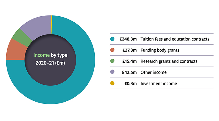 Pie chart displaying income by type stats for the 2020 Annual Report and Financial Statement.