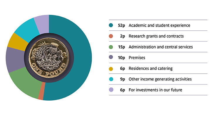 Pie chart displaying expenditure per pound of income for the 2020 Annual Report and Financial Statement.