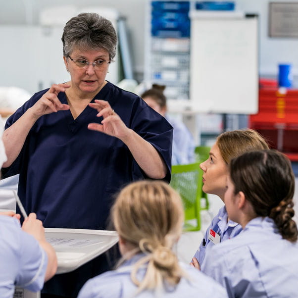 Adult Nursing lecturer addressing a group of students.