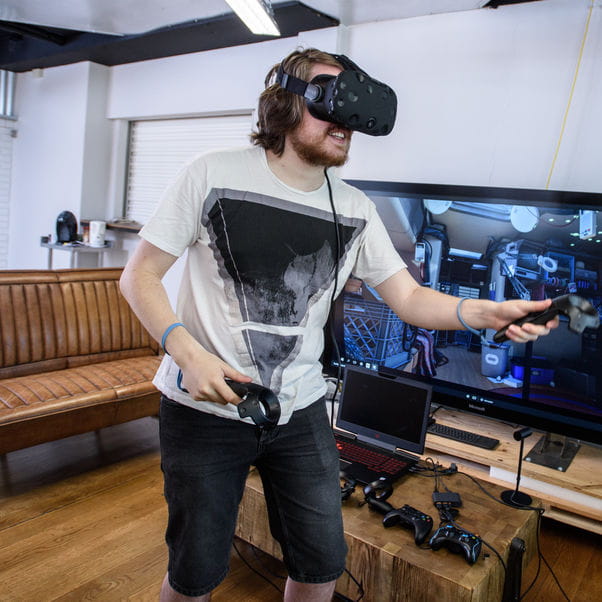 Student using virtual reality headset