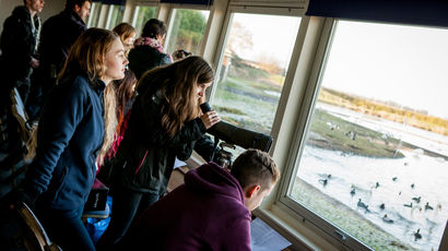 Students at wetlands centre on environmental field trip