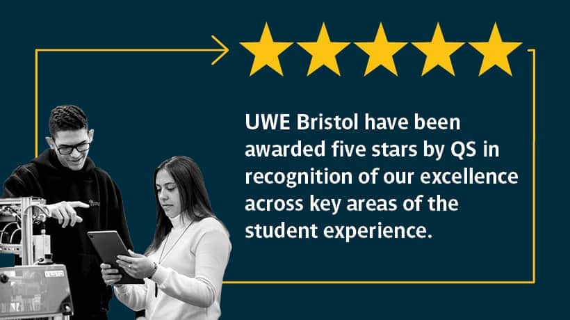 UWE Bristol has been awarded five starts by QS in recognition of excellence across key areas of student experience.