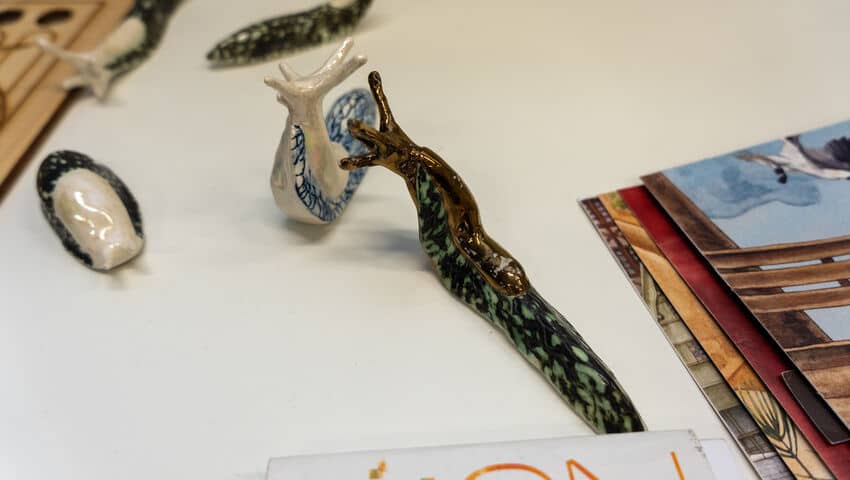 Student art work on display as part of New Wave's talk during Professional Project Week.