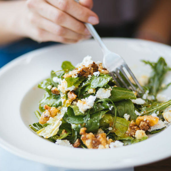 A close up of a salad