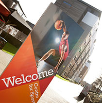 Marketing signage promoting the Centre for Sport at UWE Bristol