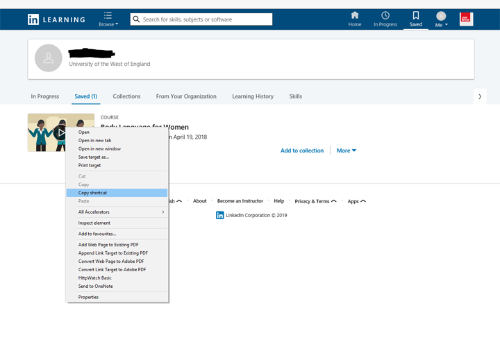 LinkedIn copy shortcut