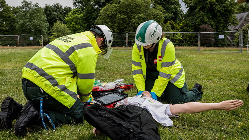 UWE Bristol paramedic students performing CPR in simulated aircrash.