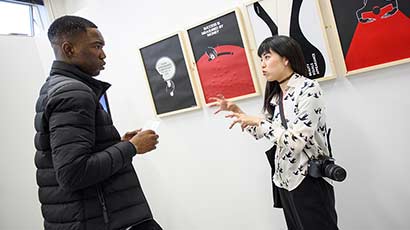 Two students having a conversation.