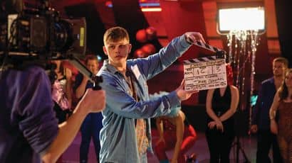 Students on a film set 