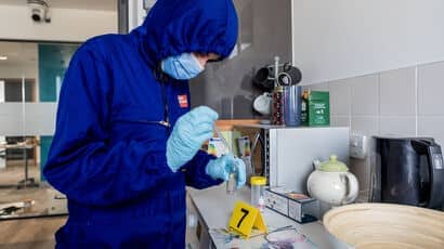 Forensic science students in a lab