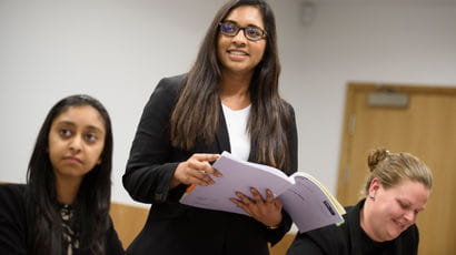 Law course students in UWE Bristol's mock courtrooms