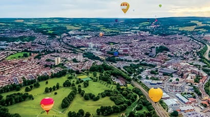 Hot air balloons over the Bristol skyline