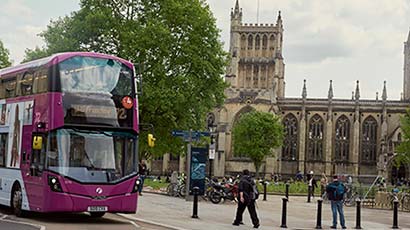 A bus going to Frenchay Campus for an Open Day