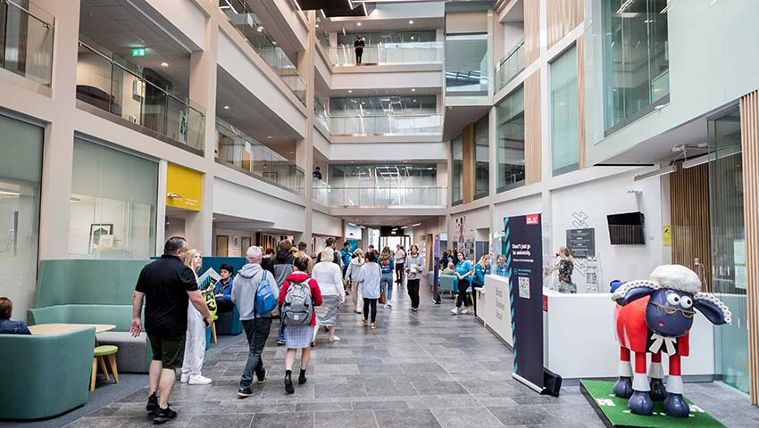 Open Day visitors inside X Block on Frenchay Campus