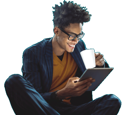 Smiling male student with tablet
