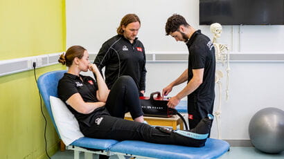 Patient having physio on his leg 