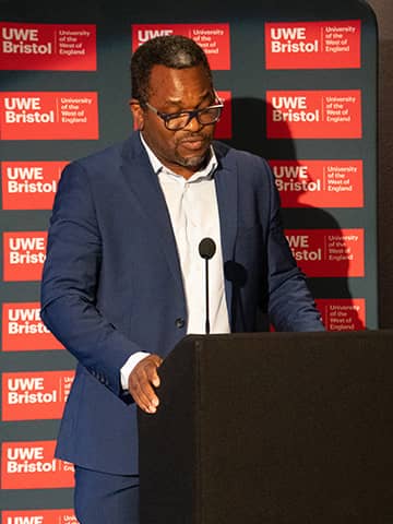 Professor Emmanuel Adukwu introducing the panellists at the Honouring our communities BDAS event.